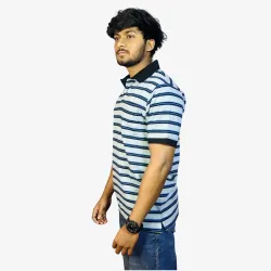 Men's Sky Blue Striped Polo Shirt | Classic Cotton Casual Wear